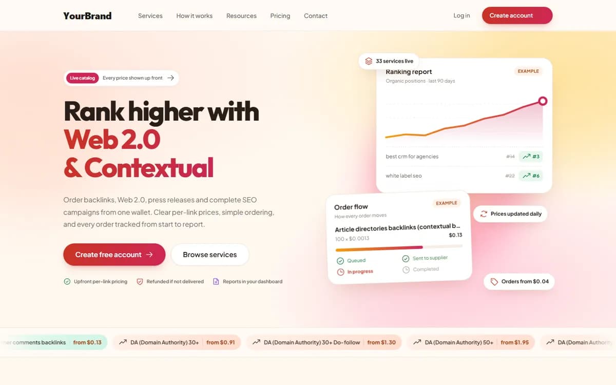 SEO & Backlink Marketplace: example platform we built (brand hidden)