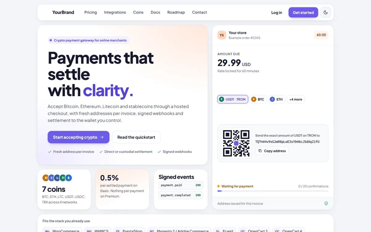 Crypto Payment Gateway: example platform we built (brand hidden)