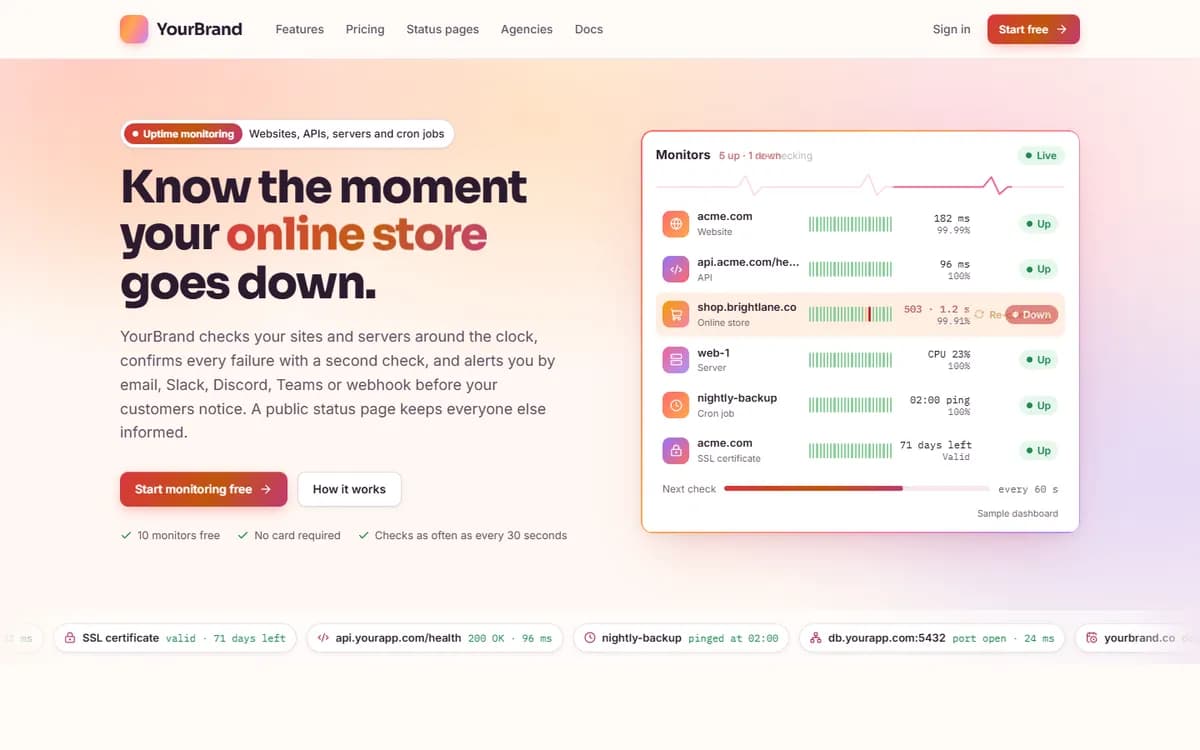 Uptime Monitoring Service: example platform we built (brand hidden)